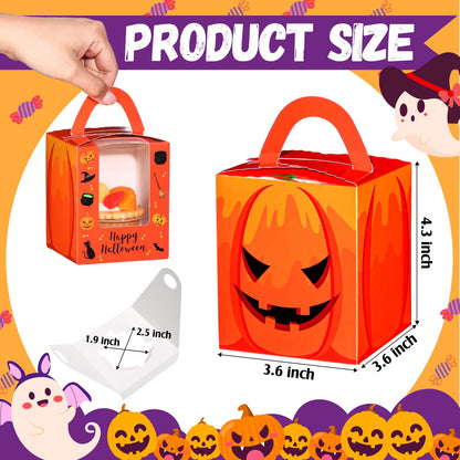 Qeeenar 60 Pieces Halloween Cupcake Boxes Halloween Individual Carriers Party Boxes with Clear Window for Cupcake Candies Gifts Wrap Dessert Table Decoration