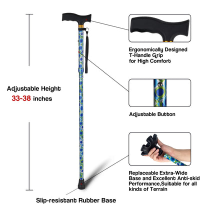 LIXIANG Walking Cane with Replacement Base-Folding Cane,Adjustable Colorful Walking Stick for Men & Women with Comfortable T-Handle,Stylish Balancing Mobility Aid.