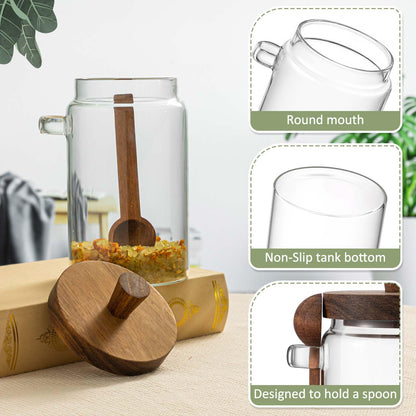 Suclain 2 Set 26 oz Glass Bath Salts Jar with Wooden Lids and Scoop Bath Salt Container Food Airtight Storage Containers for Sugar Coffee Bean Candy Spice