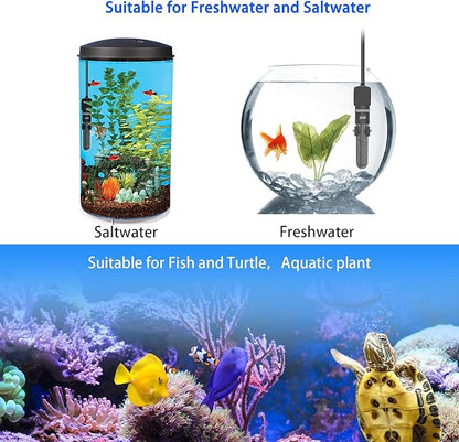 YOFOTHS Adjustable Mini Aquarium Heater3-5 Gallons Submersible Small Fish Tank Heater 25W Digital Display Thermostat External Temperature Controller (25W)