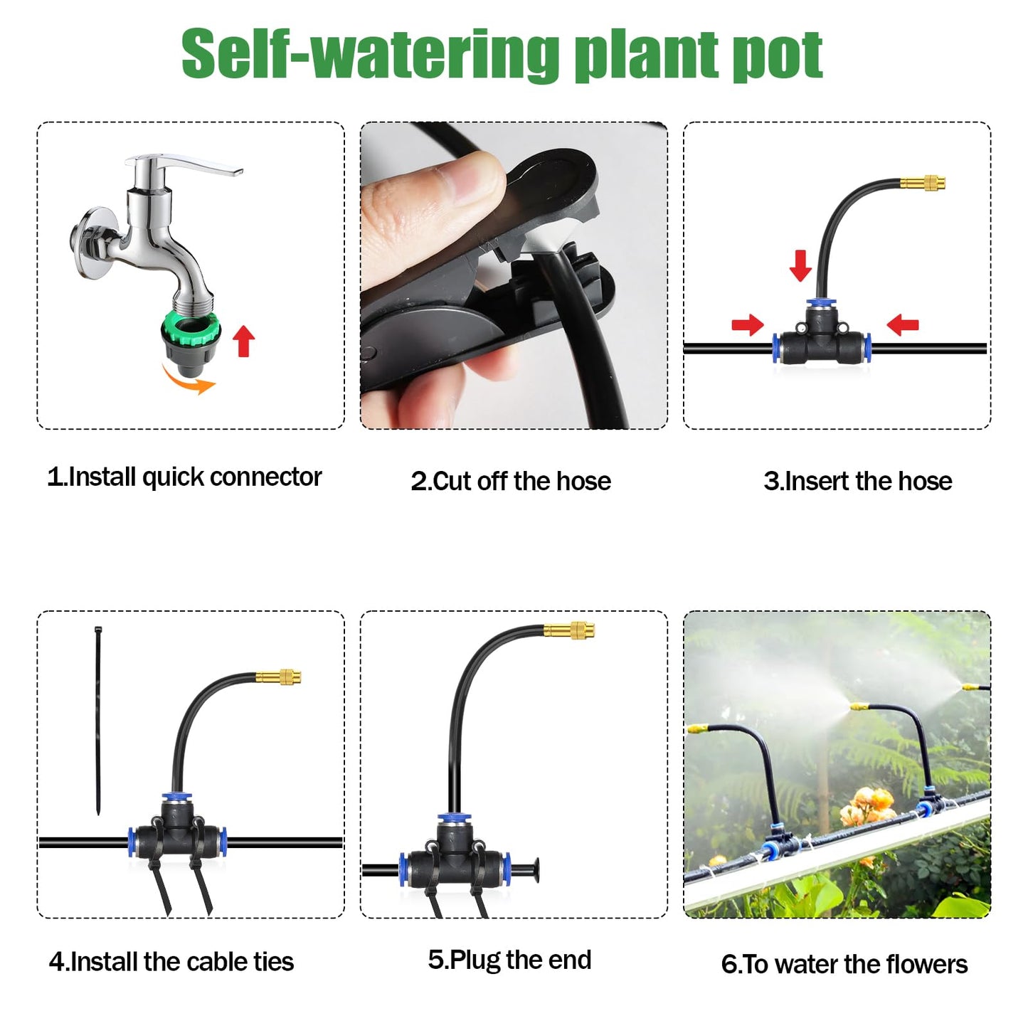 50Ft Drip Irrigation System 360°Adjustable Atomizing Copper Nozzle Irrigation System for Garden Watering System 5/16"Bendable Drip Irrigation Kit for Garden Yard Lawn Plants (50FT)