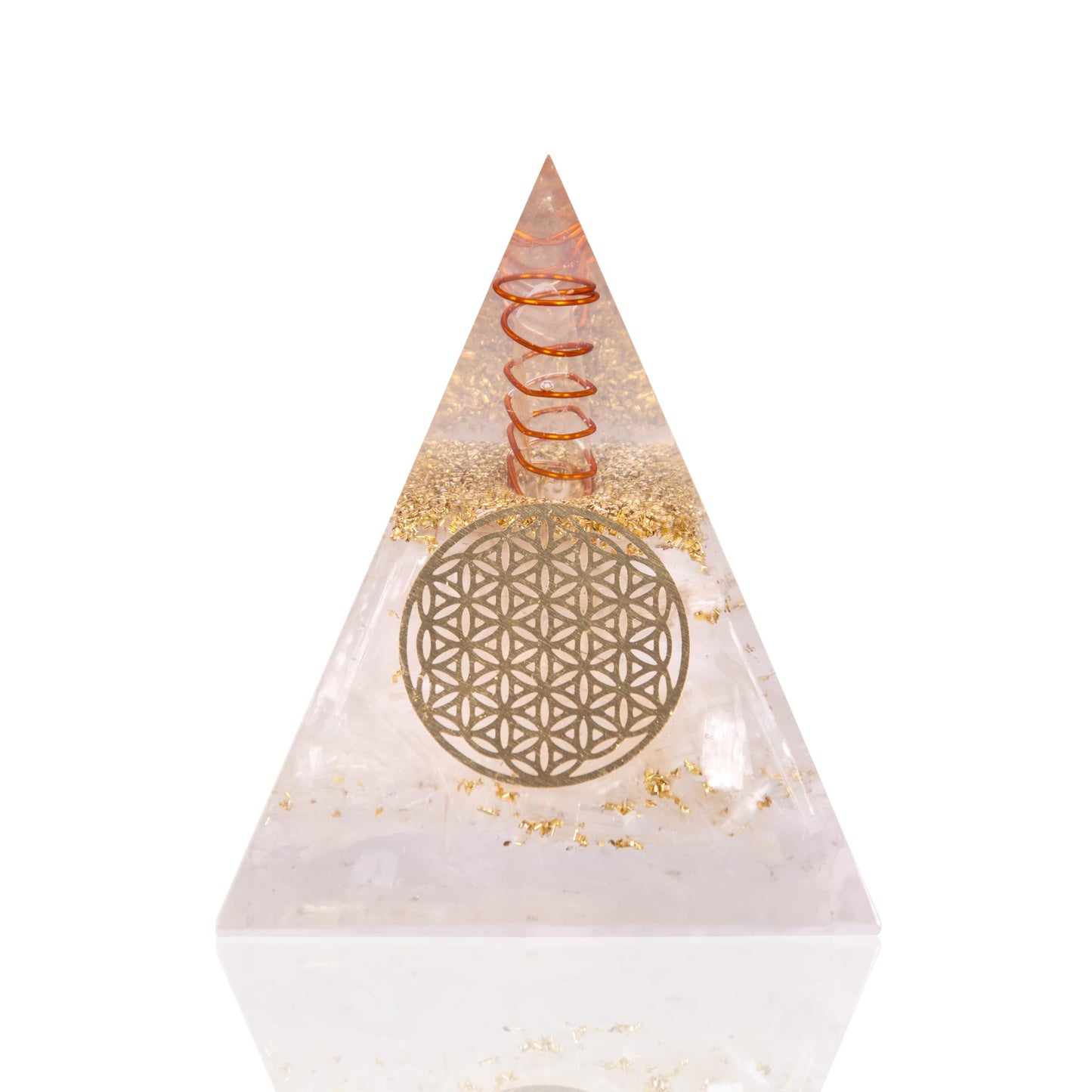 Agate Treasure Selenite Orgonite Pyramid – Energy Crystal for Clarity & Protection – Handmade Spiritual Decor for Meditation, Focus & Inner Peace