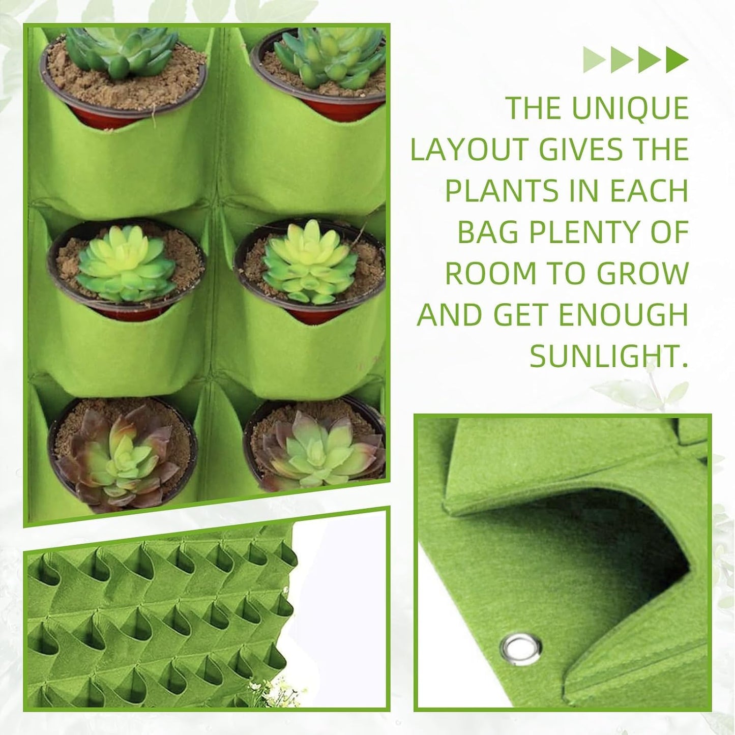 LITLANDSTAR 18 Pockets Hanging Grow Bags, 2 Pack Horizontal Wall Planter Plant Grow Bags Outdoor Indoor Hanging Planter for Balcony/Railing/Fence/Yard/Garden/Home Decoration, Green