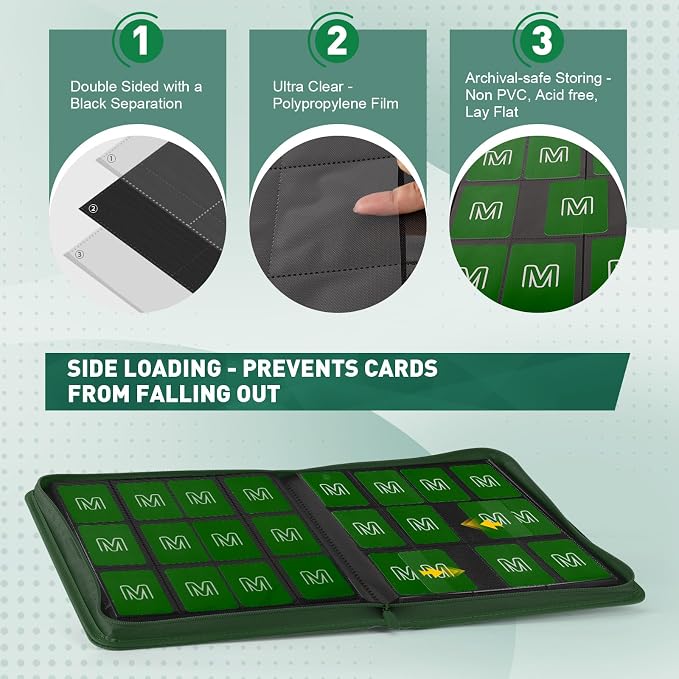 Premium Card Binder 12 Pocket for 720 Pockets Trading Card Binder, PU Zipper Card Collection Album, Sturdy Side-Loading Card Book Holder for MTG, TCG, Game Cards, Sports Cards