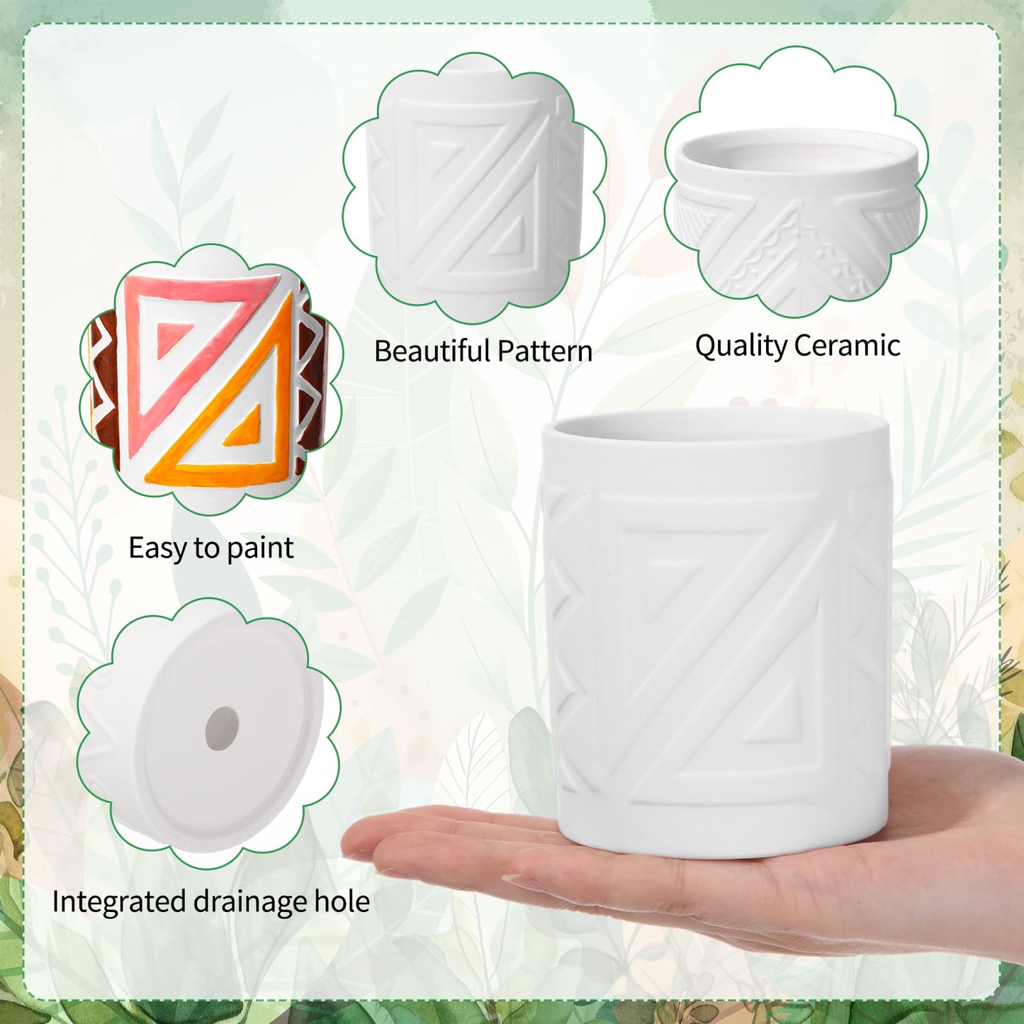 Zubebe 12 Pcs Paint Your Own Ceramic Pot Bulk Ready to Paint Ceramics Plant Pot DIY Mini Ceramic Succulent Pots in Bohemian Unfinished Pottery Mini Flower Planters Pots Painting Craft Supplies