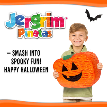 Jergrim Halloween Pumpkin Piñata 4-piece set 16"x11" Perfect for Halloween Party Decorations, Photo Prop, Jack-O'-Lanthern, October Birthday, Funny, Scary and Spooky, Fits candy/favors