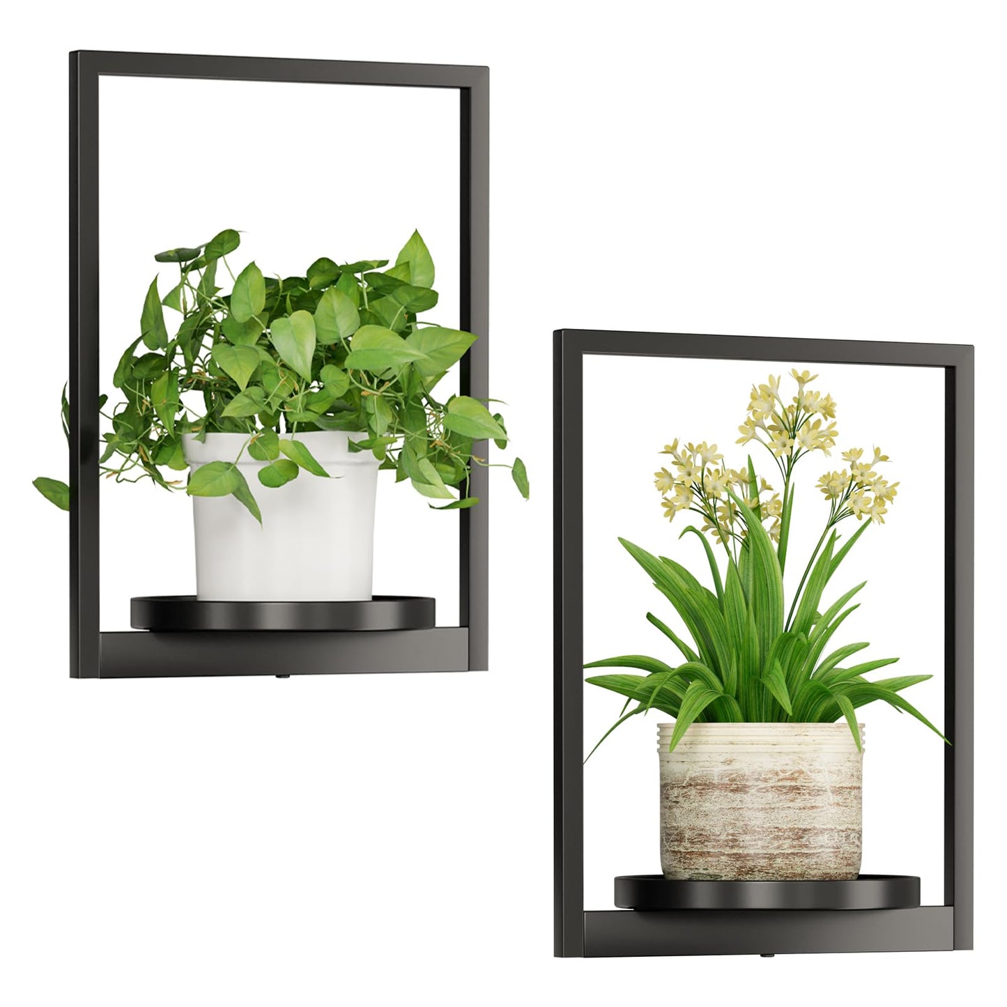 Qiaogreen Hanging Planters for Indoor Plants - Aesthetic Photo Frame Style Wall Plant Holder - Metal Window Plant Shelves, Wall Plant Hanger for Lingving Room Home Gardening Wall Decor (2-Pack)
