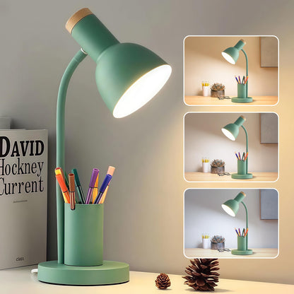 DSYHYL LED Desk Lamp for Home Office, Table Lamp with Pen Holder, 3 Color Modes Reading Light, Eye-Caring Desk Light with Gooseneck, Metal Study Lamp for Dorm Bedside Bedroom (Green Lamp)