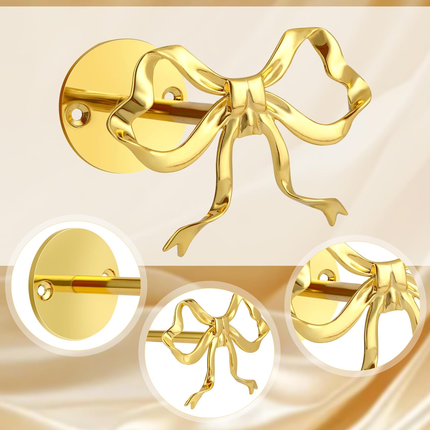 2 Pcs Gold Bow Curtain Tiebacks, Bow Curtain Holdbacks Wall Mounted, Suitable for Curtains and Bow Room Decoration
