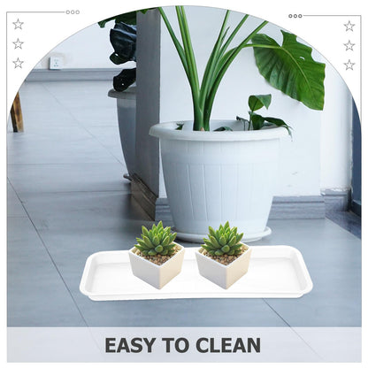 Yardwe 10Pcs Rectangular Plant Tray, Plastic Flower Pot Saucer, Reusable Bonsai Pot Tray, Ideal for Indoor and Outdoor Plants, Prevents Overwatering, Easy to Clean, 15.66 X 5.90 Inch, White