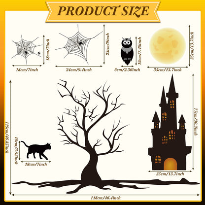 TaoBary 4 Sheet Halloween Window Decals Clings Decor Window Stickers Double Side Clings Decals for Party Decoration with Bat, Witch, Spider, Pumpkin for Halloween Spooky Holiday Fall Party Home Decor