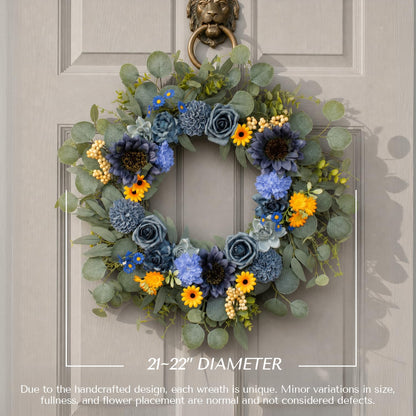 22'' Summer Wreath for Front Door Decor,Sunflowers with Berry Accents