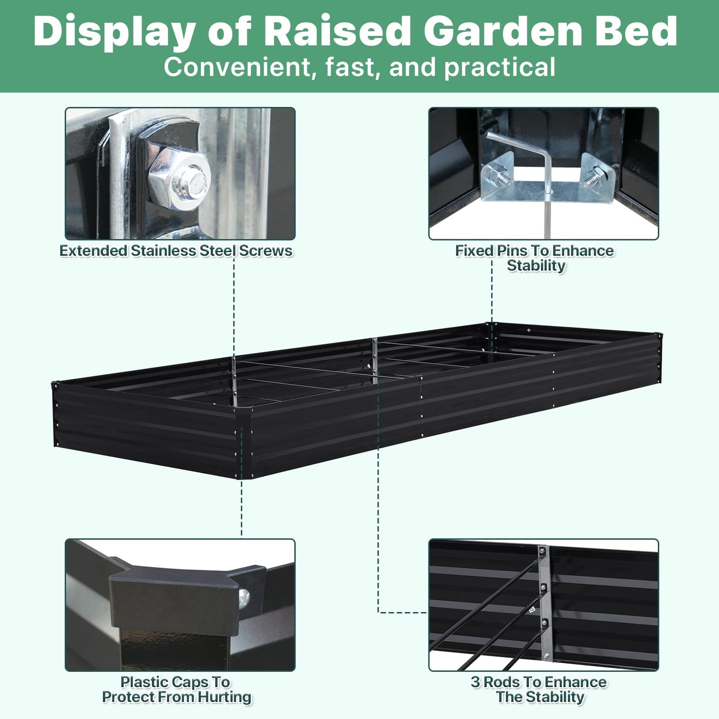 SONFILY 12×4×1ft Galvanized Metal Raised Garden Bed, Metal Planter Kit Box Outdoor for Deep-Rooted Vegetables, Flowers, Green and Herbs