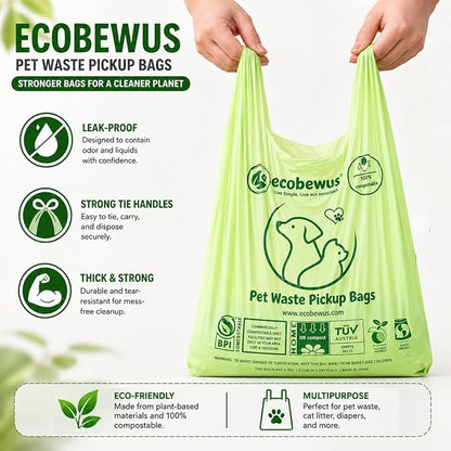 100% Compostable Pet Waste Disposal Bag (140 ct.) Plant-Based Biodegradable Cat Litter Poop Waste Pick-Up Bags with Handles Dog poop Bags Disposable Compost Food Scrap Liners (140 ct.)