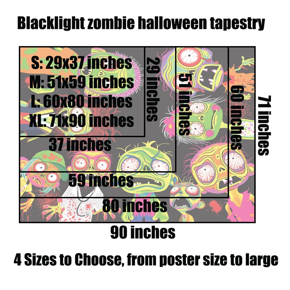 Horror Tapestry Blacklight Tapestry for Bedroom Zombie Crowd Around Tapestries UV Reactive Poster Glow in the Dark Walker Undead Ghoul Tapestries Wall Hanging Halloween Decor Scary Room Decor 90"x71"