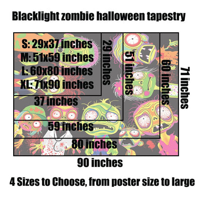 Horror Tapestry Blacklight Tapestry for Bedroom Zombie Crowd Around Tapestries UV Reactive Poster Glow in the Dark Walker Undead Ghoul Tapestries Wall Hanging Halloween Decor Scary Room Decor 90"x71"
