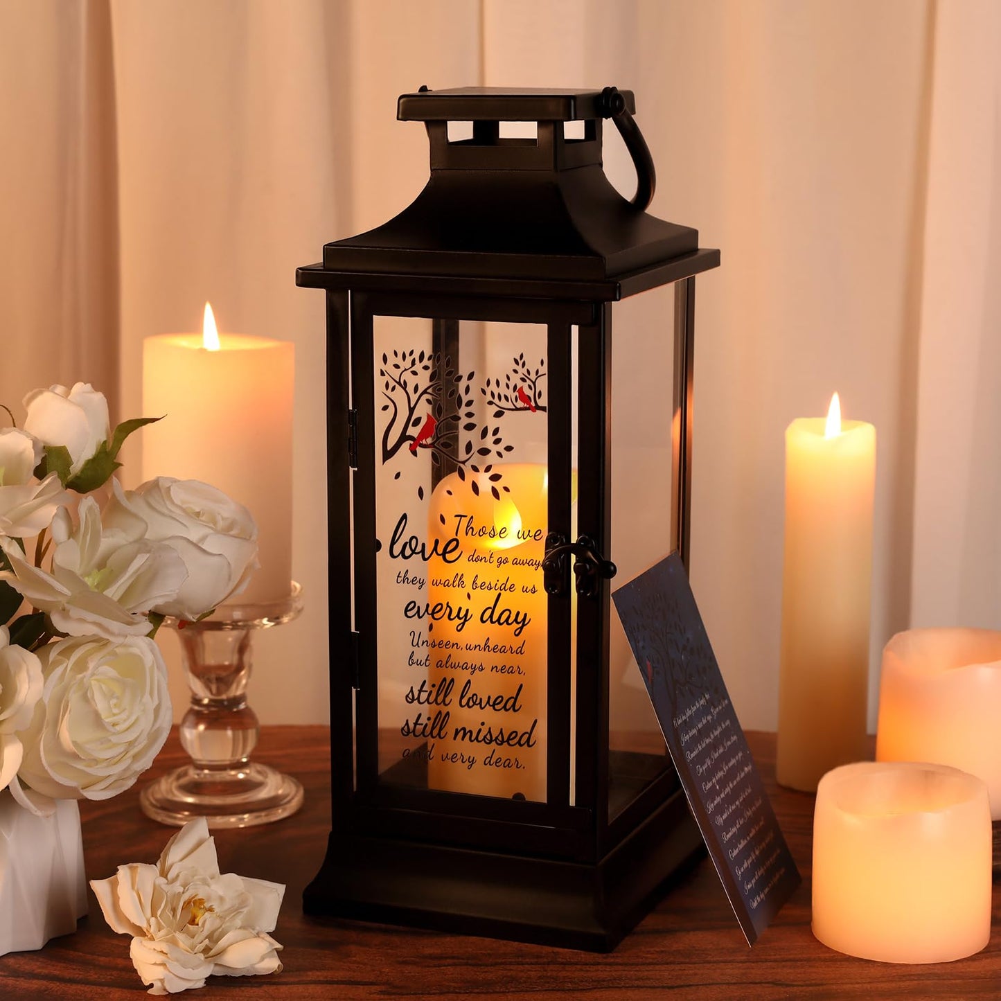 HAVITI Sympathy Gifts for Loss of Loved One Memorial Lantern, Black Memorial Gifts for Loss of Mom Dad Loved One, Acrylic Metal 14 Inches Bereavement Gifts Lantern