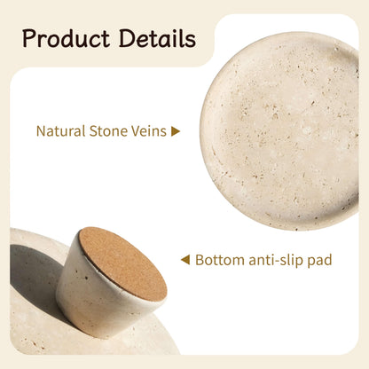 seicasaya 10 Inch Natural Travertine Fruit Bowl, Pedestal Stand Decorative Stone Bowl with Matte Finish for Table or Kitchen Countertop (Yellow Cave Stone)