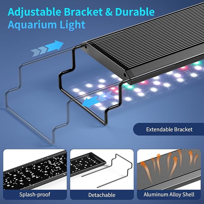 hygger Aquarium Light, 50W Full Spectrum Fish Tank LED Light, 24/7 Remote Control Adjustable Timer, Brightness and Color, Extendable Bracket, Power-Off Memory Plant Growth Lamp, Fits 36-48 Inch Tank