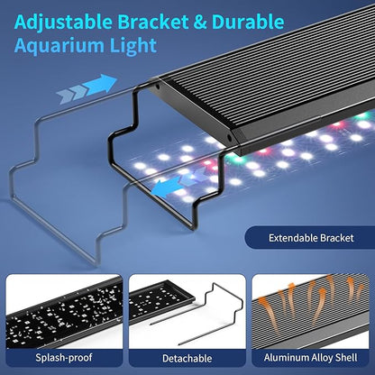 hygger Aquarium Light, 20W Full Spectrum Fish Tank LED Light, 24/7 Remote Control Adjustable Timer, Brightness and Color, Extendable Bracket, Power-Off Memory Plant Growth Lamp, Fits 12-18 Inch Tank