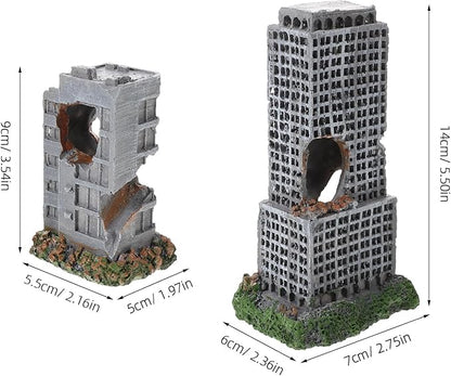 2pcs Aquarium Castle Decorations: Resin Urban Ruins - Fish Tank Rock Hideout - Antique City Building Ornament for Aquarium Backgrounds Fish Hideouts