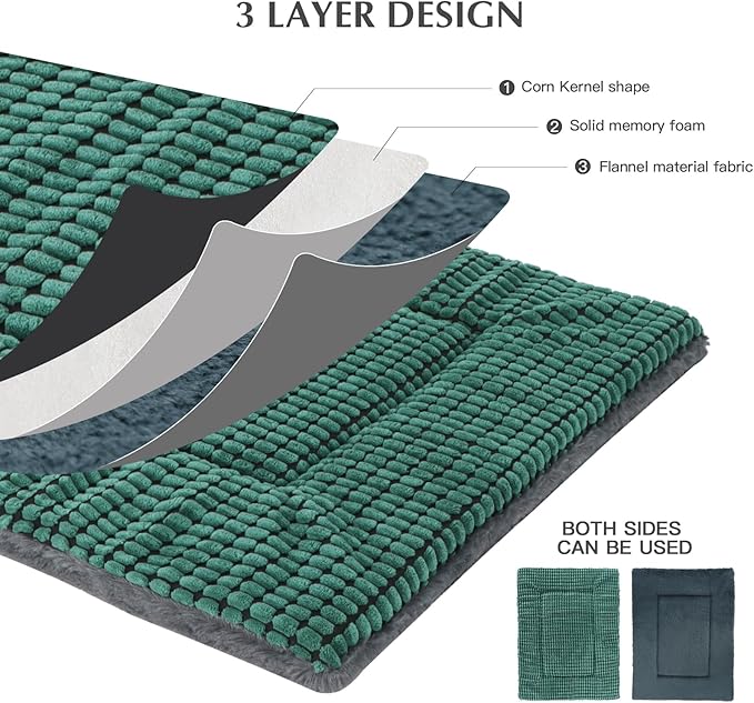 BVAGSS Reversible Dog Crate Pad, Memory Foam Pet Bed Mat, Soft Warm Machine Washable Sleeping Kennel Mattress for Small Medium Dogs XH079 (24''x18''x1.6'',Green)