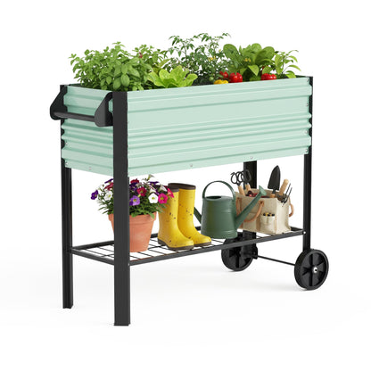 WORKPRO Galvanized Raised Garden Bed with Legs & Wheels, 37x14.6x31.6in, 400LB Capacity Elevated Planter Box for Garden, Backyard, Patio & Deck, Light Green