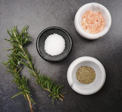 RSVP International Herb & Salt Containers for Countertop Polished Marble Dish/Bowl, 2.75" Diameter x 1.5", Natural White