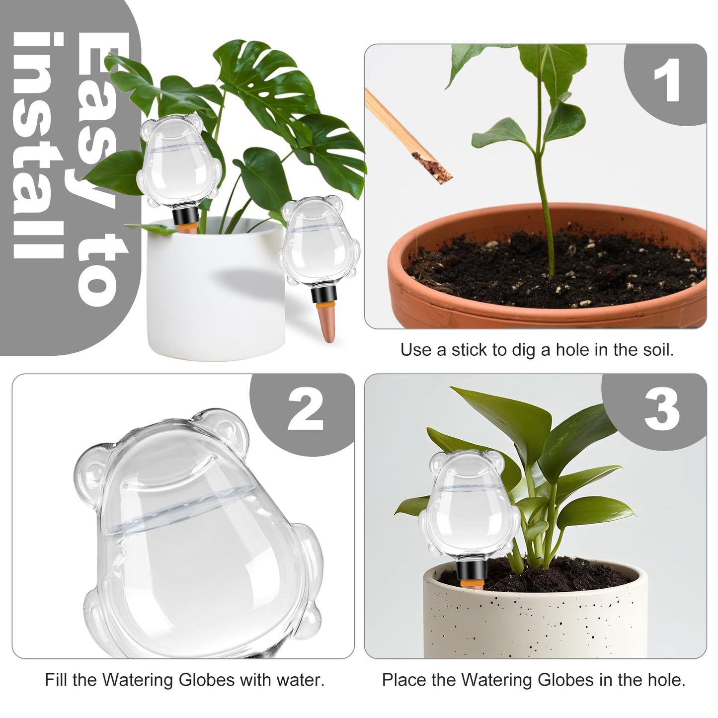 3Pcs Frog Plant Self Watering Globes for Indoor and Outdoor Plastic Water Bulbs Top Fill Plant Watering Globes Slow Release Terracotta Plant Watering Devices System for Plants, Clear