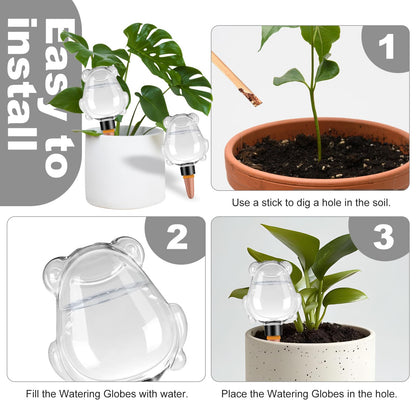 3Pcs Frog Plant Self Watering Globes for Indoor and Outdoor Plastic Water Bulbs Top Fill Plant Watering Globes Slow Release Terracotta Plant Watering Devices System for Plants, Clear