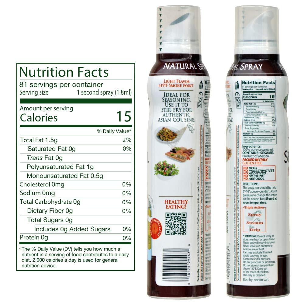 Mantova Toasted Sesame Oil, 100% Pure Cooking Spray with Omegas, perfect for grilling, baking, or seasoning for cooking, our oil dispenser bottle lets you spray, drip, or stream with no waste, 5 oz