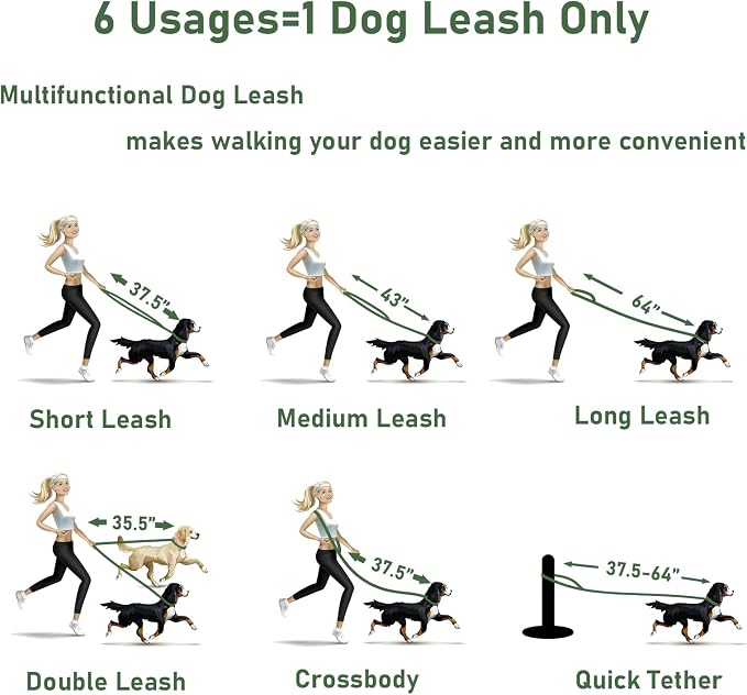 ZALER Dog Collar and Leash Set, Waterproof Adjustable Odor Proof Pet Collars Leashes Easy to Clean, 6FT Dog Leash with 2 Hooks for Large, Medium Small Dogs (L, Green)