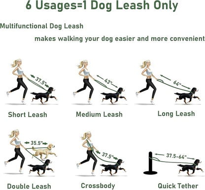 ZALER Dog Collar and Leash Set, Waterproof Adjustable Odor Proof Pet Collars Leashes Easy to Clean, 6FT Dog Leash with 2 Hooks for Large, Medium Small Dogs (L, Green)