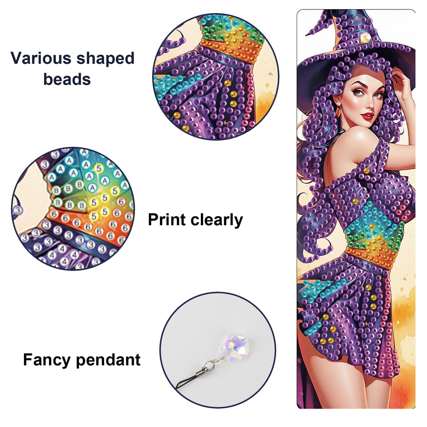 JISHSHAY 4 PCS Halloween Diamond Painting Bookmarks Witch Diamond Art Book Marks Witch Gem Art Bookmarkers Gem Painting Book Markers Horror Crafts for Adults DIY Bookmarks Embroidery Bookmarkers