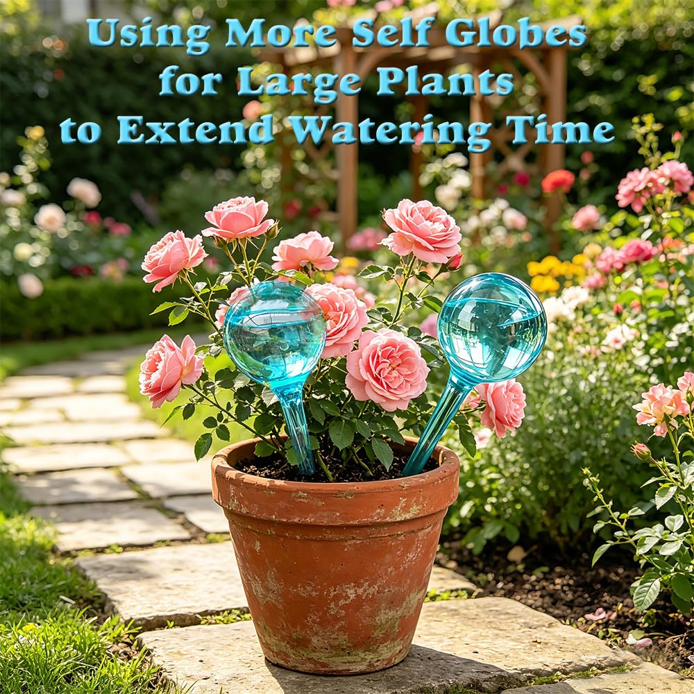 Plant Self Watering Globes, Large 12pcs Flower Automatic Watering Bulbs, Plastic Plant Flower Self Watering Devices, Garden Self Watering Planter Insert for Daily Vocation Watering, Forgetful Gardener