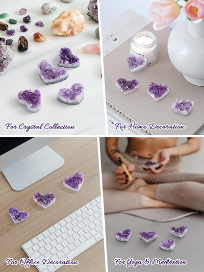 CrystalTears Amethyst Healing Crystal Geode Cluster Heart Amethyst Rock Quartz Crystals Mineral Stones Natural Raw Gemstone Specimen for Reiki Meditation Home Decor Crystal Gifts 1.97”-2.36“