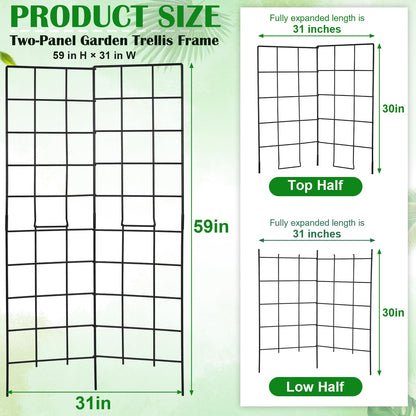 59" H x 31" L Foldable Garden Support Frame, Two Panel Metal Trellis Frame for Raised Beds, Outdoor Support Frame for Garden Beds, Yards