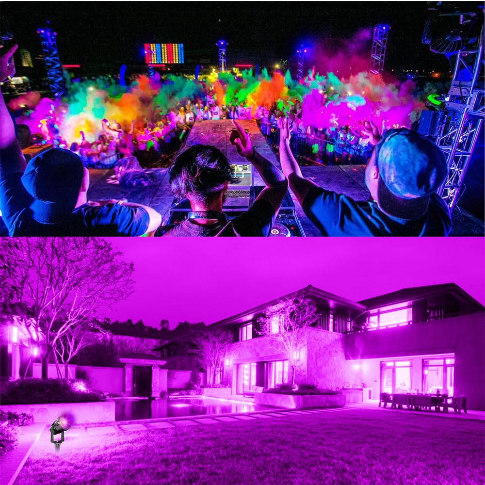 Landscape Lights Outdoor: Black Light Halloween LED Landscape Lighting for Tree Garden Yard Pathway Body Paint Fluorescent Poster | 110V UV Blacklight Spotlights | 4 Pack (UV Blacklight)