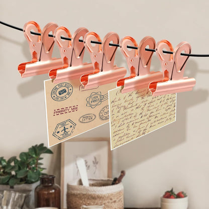 SIAMESE Bulldog Clips, 4 Pcs Binder Clips for Office & Kitchen, Multi-Purpose Binder and Food Bag Clamps for Sealing, Storage, Hanging (Rose Gold)
