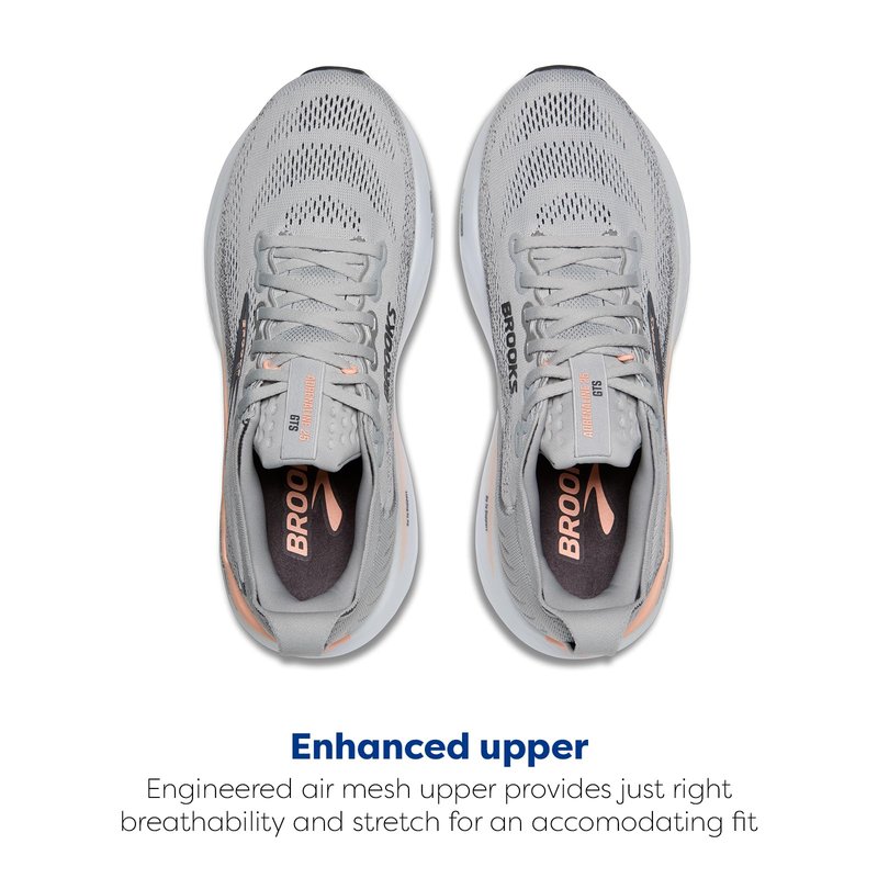 Brooks Women’s Adrenaline GTS 25 Supportive Running & Walking Shoe - Grey/Blackened Pearl/Coral - 9.5 Narrow