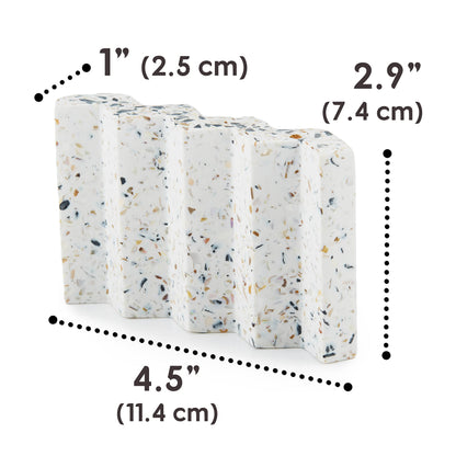 Tapeera Zig Zag Terrazzo Stone Soap Dish for Bathroom Sink - Concrete Soap Saver for Bar Soap Holder for Shower - Sponge Holder - Self Draining Soap Dish Holder - Kitchen Soap Tray (White)