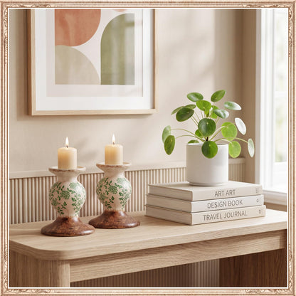 Patelai 2 Pcs Terracotta Pillar Candle Holders Floral Sculptural Taper Candlestick Rustic Farmhouse Decorative Candleholders Pedestal Stand for Table Centerpiece Wedding Home Tabletop Decor