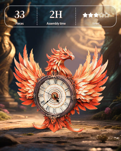 Rnfinewow 3D Wooden Puzzles for Adults, 3D Puzzle Fire Phoenix Clock Kit (with Pendulum), 3D Puzzles for Adults Teens Home Wall Decor Clock Puzzle Gifts for Adult