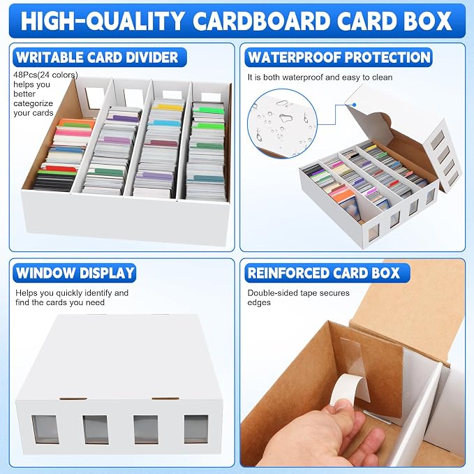 8 Pack Trading Card Storage Box 25000+ Count Cards Storage Box with 48 Card Divider White Sports Card Boxes Bulk Card Cases Cardboard Card Collection Trading Card Boxes for Basketball MTG TCG Cards