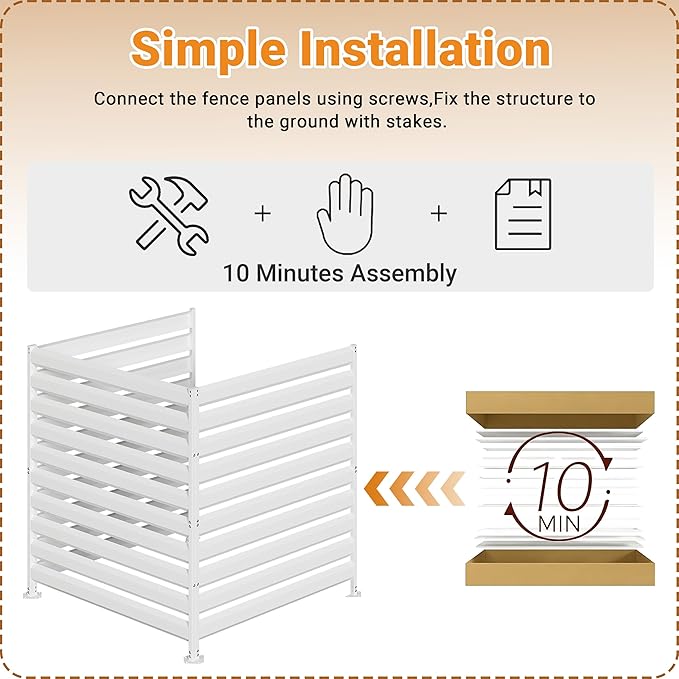 CJF Outdoor Privacy Screens, 42" H x 38" W Metal Air Conditioner Fence Panels, Pool Equipment Enclosure, Trash Can Screens Fence Kit for Outside Backyard Patio(Withe/1-Panel)