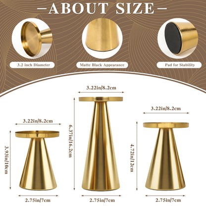 Gold Iron Plate Candle Holder Set of 3-4 & 4.7 & 6.4 Inch Tall, Decorative Iron Pillar Candle Plate, Elegant Candle Stand for LED & Wax Candles, Incense Cones, Spa, Weddings (Candles Not Including)