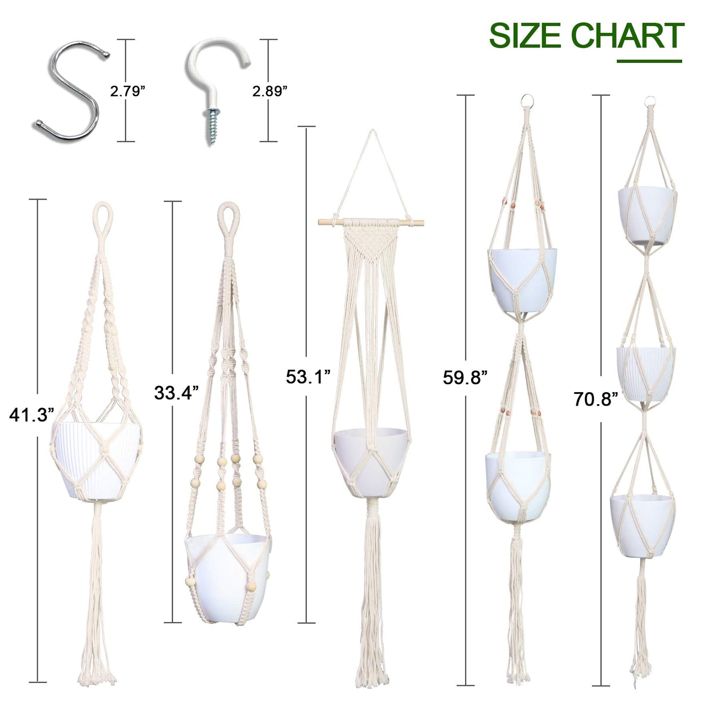 IGaiety Macrame Plant Hanger 5 Pcs Indoor Outdoor Hanging Plant Holders Handmade Plant Hangers Cotton Rope Planters with 5 Pcs Ceiling and S Hooks for Small Plants Pots Boho Home Decor