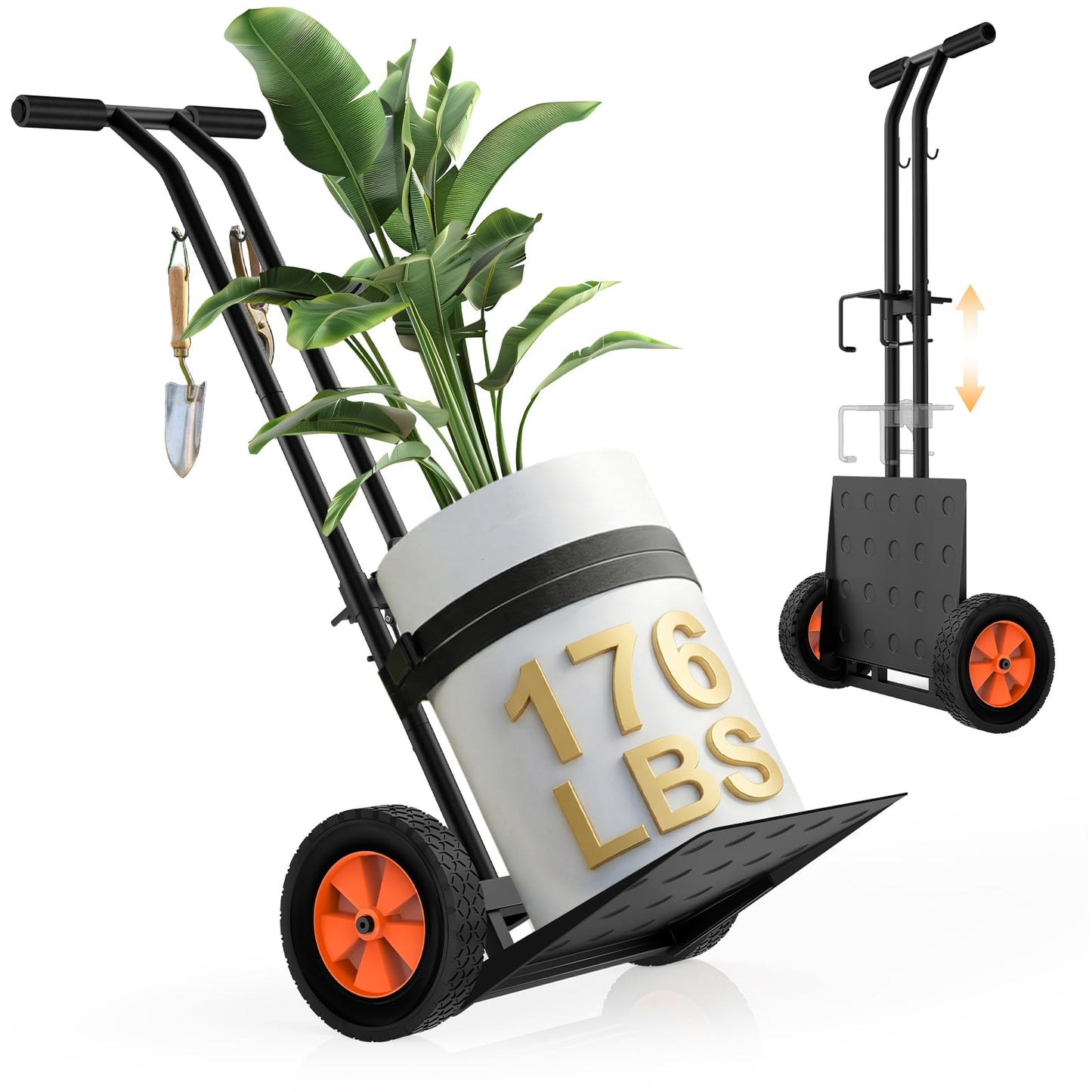OICIPT Plant Caddy with Wheels, USA Original Patent, 176 lbs Plant Dolly Cart, Foldable Plant Mover Cart with Adjustable Grabbing Arm and Strap for Large Plant Pots, Indoor & Outdoor Use, Carbon Black