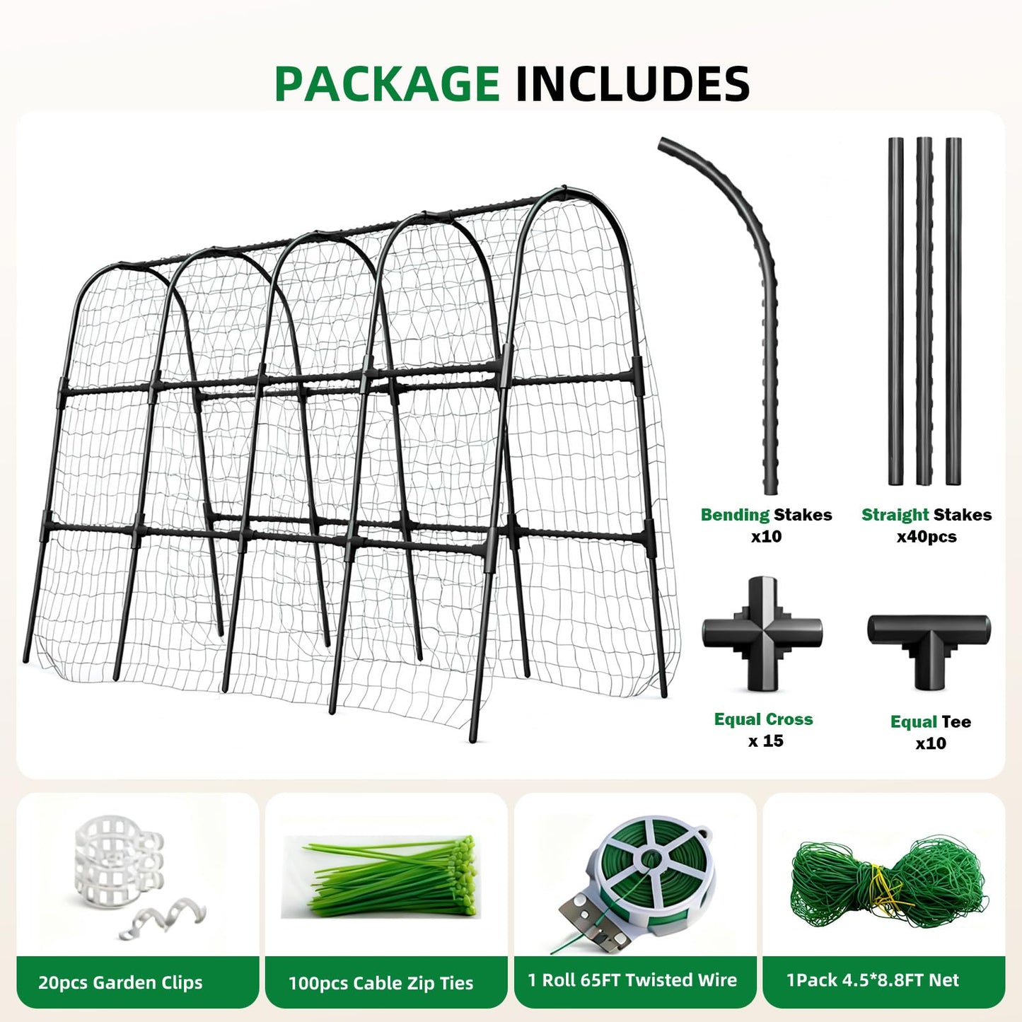Laodier Cucumber Trellis for Raised Bed, U-Shape Garden Arch Metal Support for Climbing Plants, Metal Arch Plant Support Vegetables Trellis, Plant Support for Vine Outdoor(Black, 63*30*47inch(L*W*H))