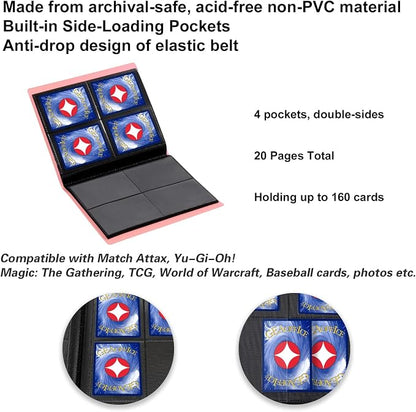 GEAoffice Trading Card Binder - 4 Pocket Card Collection Album Folder - 160 Side Loading Pocket Binder for TCG, MTG, Sports&Game Cards - Gifts for Girls